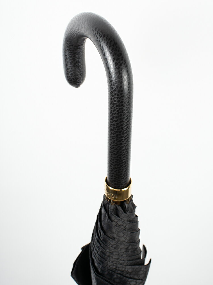 【Pasotti】パソッティ BLACK SPUARE PATTERN UMBRELLA WITH LEATHER HANDLE 傘 メンズ 長傘 お洒落 イタリアメンズおしゃれ ブラック 黒 レザーデザイン プレゼント ギフト