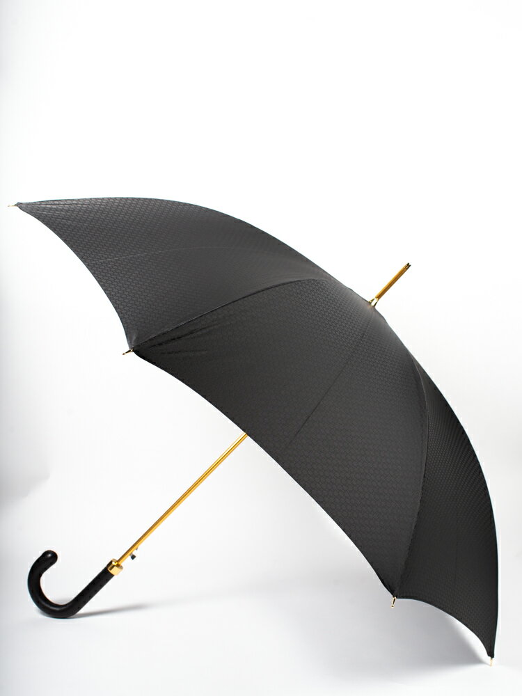 【Pasotti】パソッティ BLACK SPUARE PATTERN UMBRELLA WITH LEATHER HANDLE 傘 メンズ 長傘 お洒落 イタリアメンズおしゃれ ブラック 黒 レザーデザイン プレゼント ギフト