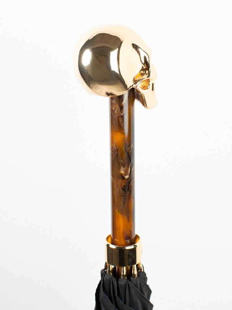 ��Pasotti�ۥѥ��åƥ� BLACK OXFORD UMBRELLA WITH GOLD SKULL AND BROWN HANDLE �� �� ������ɥ����� ��� Ĺ�� ��ޯ�� �����ꥢ��󥺤������ ���쥬��� ���� ���å�