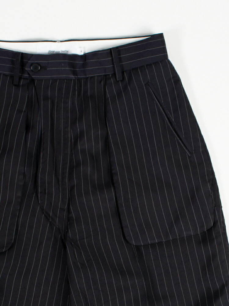  ジョンメイソンスミス WASHED CUPRO STRIPE INSIDE OUT TROUSERS NAVY STRIPE ウォッシュドキュプラストライプインサイドアウトトラウザーズ スラックス パンツ