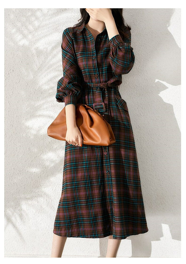 シャツワンピース チェック柄 上品 ロングワンピース 春 レディース ロング ワンピース ロング シャツワンピース 長袖 ロング丈 チェック シンプル ロングワンピ 通勤 OL おしゃれ 着痩せ ウエストリボン 20代 30代 40代 50代 大きいサイズ 春 秋