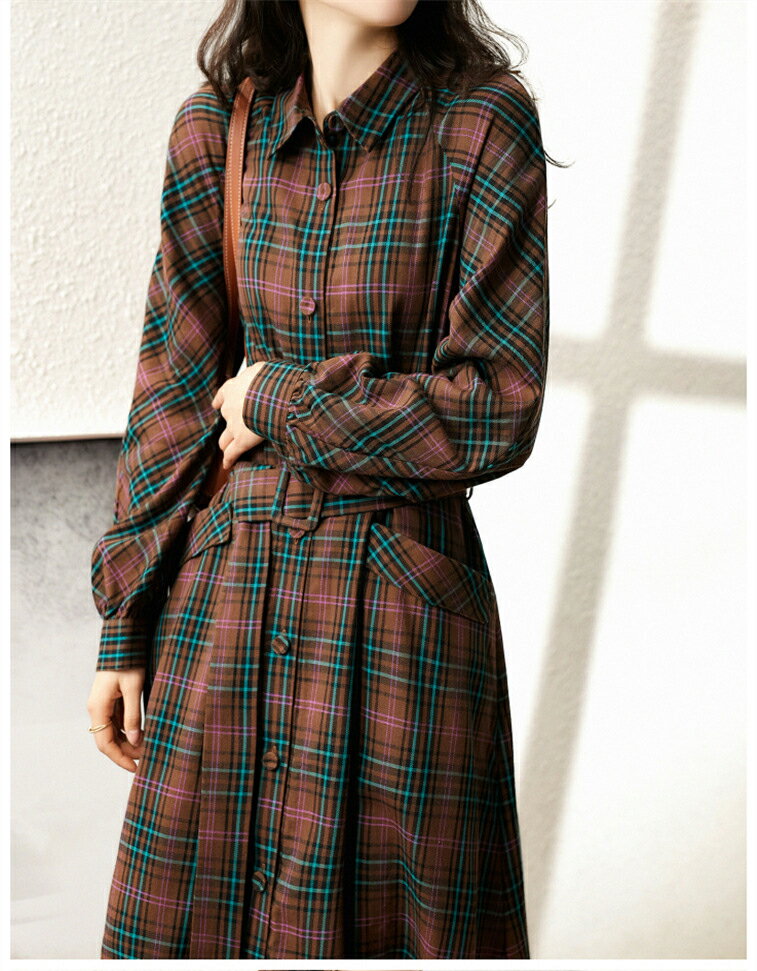 シャツワンピース チェック柄 上品 ロングワンピース 春 レディース ロング ワンピース ロング シャツワンピース 長袖 ロング丈 チェック シンプル ロングワンピ 通勤 OL おしゃれ 着痩せ ウエストリボン 20代 30代 40代 50代 大きいサイズ 春 秋