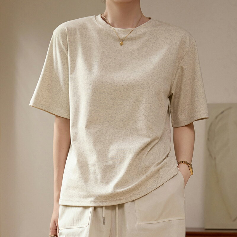 T-シャツ 半袖 レディース 綿 コットン ベージュ トップス 無地Tシャツ シンプル 丸首 クルーネック ゆったり カジュアル きれいめ 体型カバー 二の腕カバー エンブロイダリー 春夏 春 夏 秋高校生 20代 30代 40代