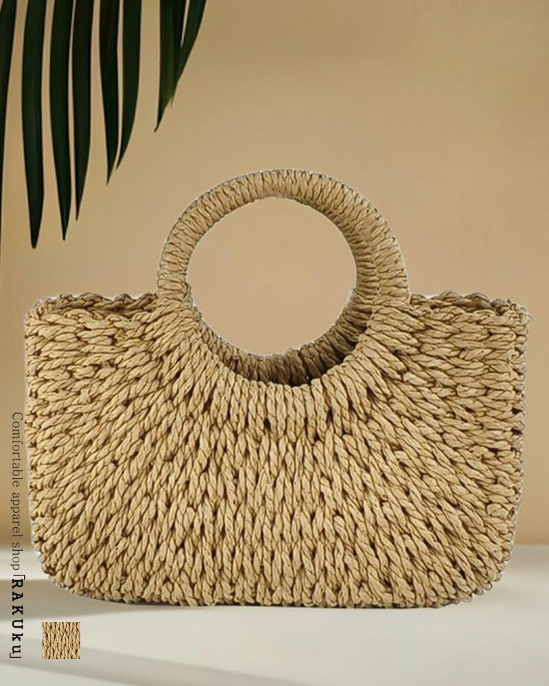 ストロースクエアかごバッグ 手編み