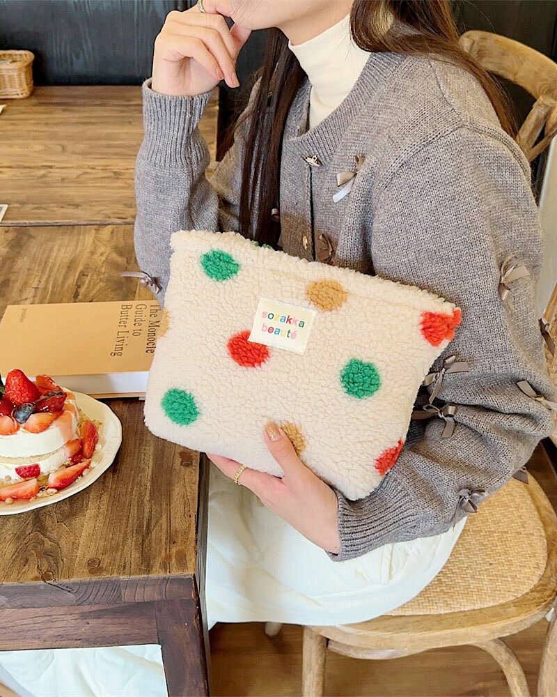 5color 大容量 モコモコ マルチポーチ 化粧ポーチ メイクポーチ コスメポーチ ポーチ ボーダー ドット dgapparel-10000656 DGstore サンプル画像2