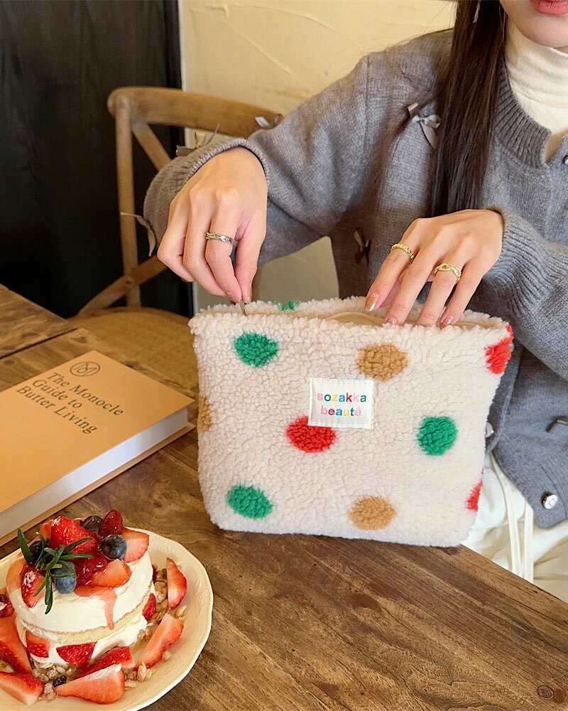 5color 大容量 モコモコ マルチポーチ 化粧ポーチ メイクポーチ コスメポーチ ポーチ ボーダー ドット dgapparel-10000656 DGstore サンプル画像3
