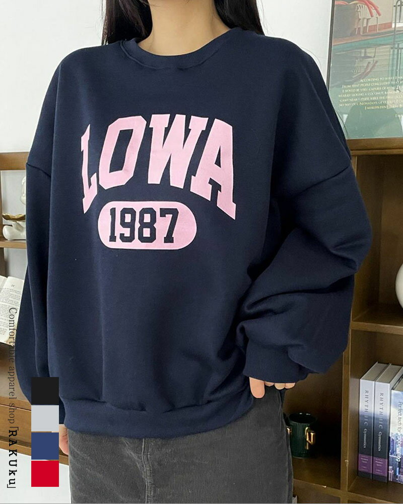 樂天商城 - 4color 裏起毛 レタリング スウェット プルオーバー 韓国ファッション madeinkorea