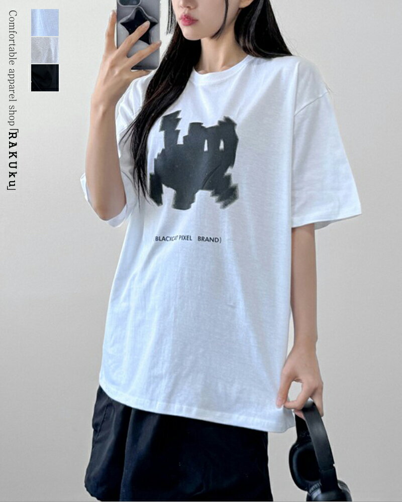 乐天商城 - 【3color】ピクセルキャット グラフィック ビッグTシャツ 半袖 韓国ファッション madeinkorea