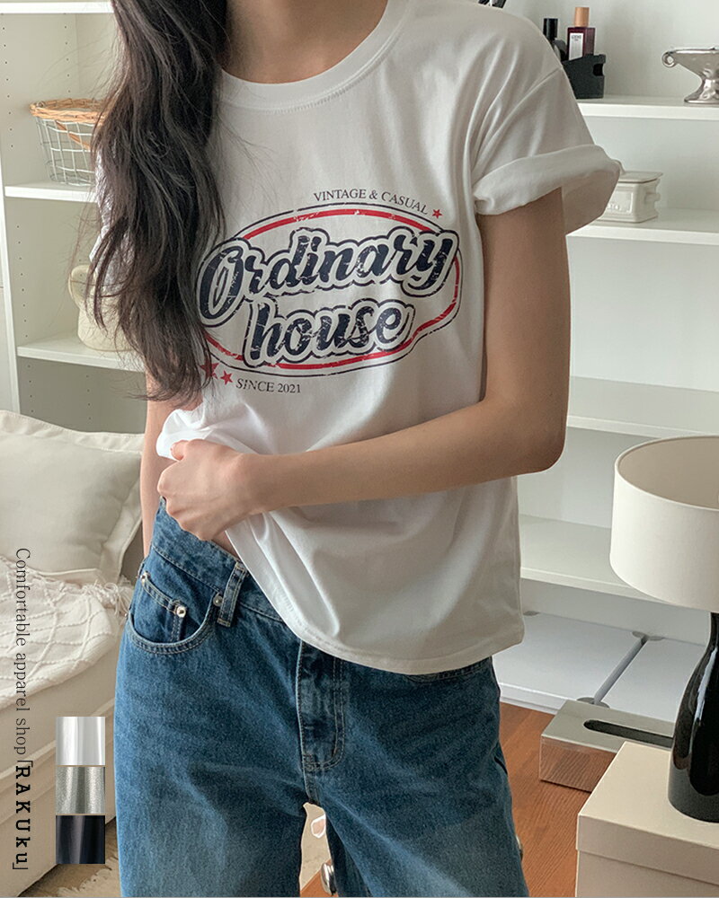 Rakuten - 【3color】 ヴィンテージロゴ プリントルーズTシャツ 半袖 韓国ファッション madeinkorea