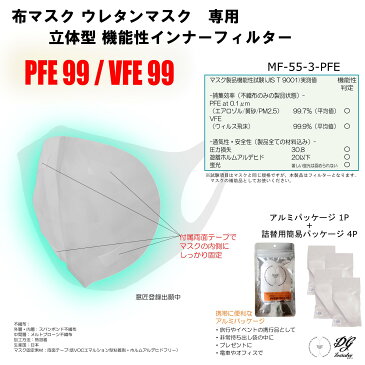 貼れる マスク フィルター 立体 3D シート 50枚 高性能 PFE99.7% VFE99.9% ホルムアルデヒドフリー (JIS T9001)両面テープ付き 立体タイプ ホワイト /布 ウレタン マスク インナー フィルター 花粉 PM2.5 黄砂 ウィルス 飛沫 日本製 不織布 メルトブロー お出かけ 送料無料