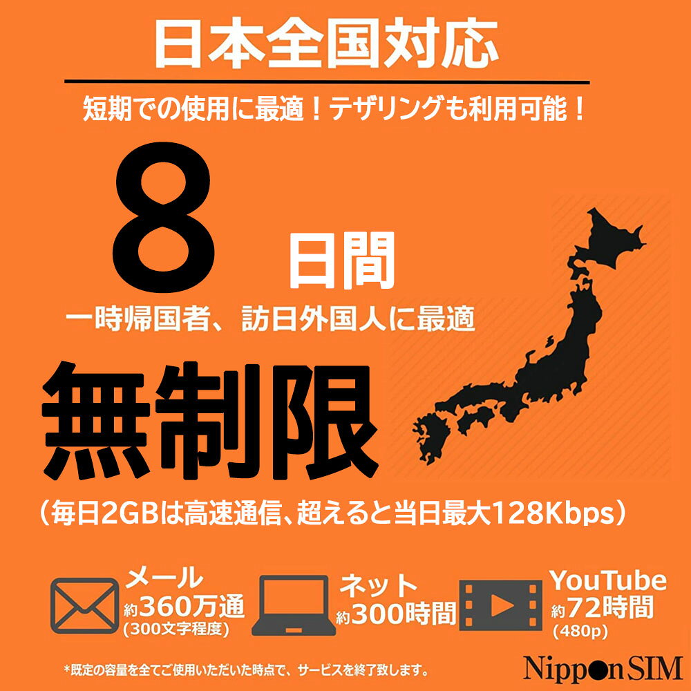 【安心の交換保証付】 プリペイドsim 日本【 eSIM 】 国内用 8日間 15日間 無制限 ...
