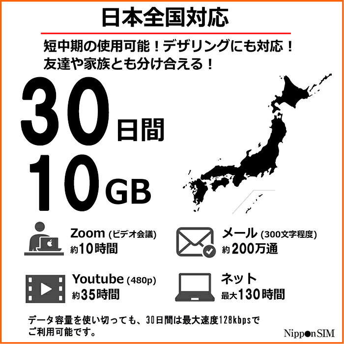 【最短翌日着】 プリペイドSIM 日本 【 SIMカード 】 30日間 10GB ドコモ通信網 do...