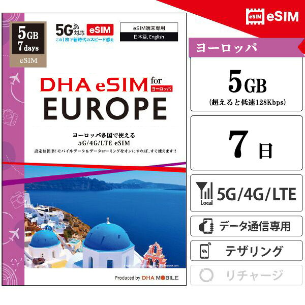 DHA 쥯ȡŷԾŹ㤨֥衼å eSIM 33ͷ 7 5GB(Ķ®128kbps ץڥsim ƹꥭꥢ 5G/4G ǡ̿ esimбsimե꡼üΤб ȥ륳 ꥹ ꥢ ե ڥ ɥ  DHA MOBILEۡפβǤʤ1,180ߤˤʤޤ