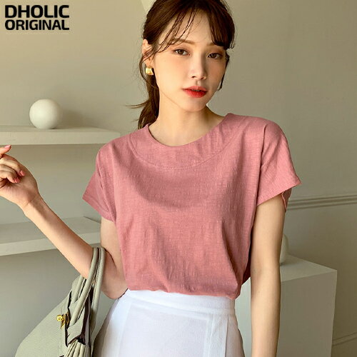 Rakuten - レディース 韓国ファッション トップス Tシャツ カットソー 半袖 フレンチスリーブ ラウンドネック 無地 カラバリ 綿 コットン シンプル カジュアル デイリー 着回し 春 夏 D51A10 dholicoriginal