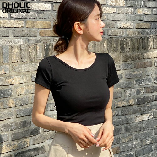 【5月1日9時59分まで★30％割引クーポン付★】[0403NEW]レディース 韓国ファッション トップス Tシャツ カットソー クロップド 3丈袖 半袖 無地 カラバリ 綿 コットン 伸縮性 プチプラ ベーシック カジュアル デイリー 着回し 夏 D61F19-1 dholicoriginal twomen