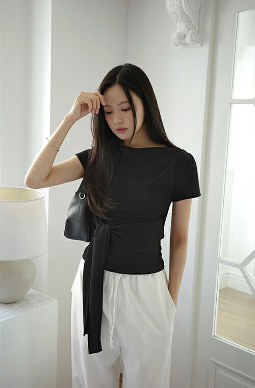 [0810NEW]★送料無料★レディース 韓国ファッション トップス Tシャツ カットソー 3丈袖 半袖 ドレープ 薄手 プチプラ フェミニン オフィス カジュアル デイリー 着回し 夏 D23489 dholicoriginal dholic-original-10000828 DHOLIC ORIGINAL サンプル画像3