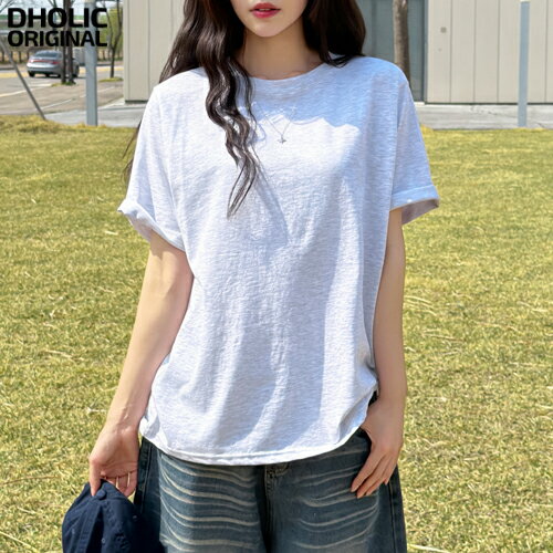 Rakuten - レディース 韓国ファッション トップス Tシャツ カットソー 半袖 ラウンドネック 無地 綿混 プチプラ シンプル カジュアル デイリー 着回し 春 夏 D61c07 dholicoriginal