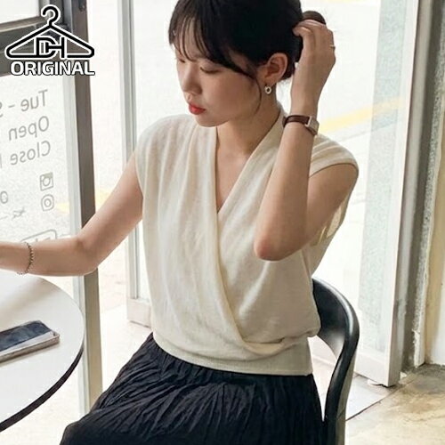 樂天商城 - [0626NEW]レディース 韓国ファッション トップス ニット トップス カットソー フレンチスリーブ Uネック リネン混 薄手 フェミニン オフィス カジュアル 着回し 夏 d51b29 dholicoriginal