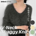 Vネックドロップショルダーシャギーニット・p471623 レディース 【tops】 韓国ファッション トップス ニット Vネック 長袖 ロングスリ..