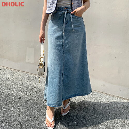 sk レディース 韓国ファッション ボトムス ロングスカート デニムスカート ストラップセット Aライン 綿 コットン シンプル カジュアル 着回し 春 夏 秋...