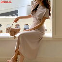 ロングフレア半袖ドレープツータックワンピース