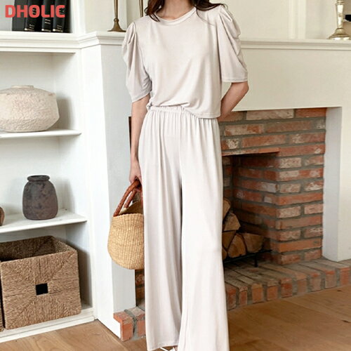 set レディース 韓国ファッション セットアップ ボトムス トップス 半袖 ロングパンツ パワーショルダー ワイドパンツ 楽ちん プチプラ シンプル フェミニン カジュアル オフィス デイリー お出かけ 夏 d53b27 BADA