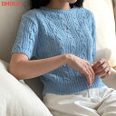 top レディース 韓国ファッション トップス ニット 半袖 クロップド ケーブル スリム プチプラ シンプル ベーシック カジュアル オフィス デイリー 着回し お出かけ 春 夏 d61d14 mkt