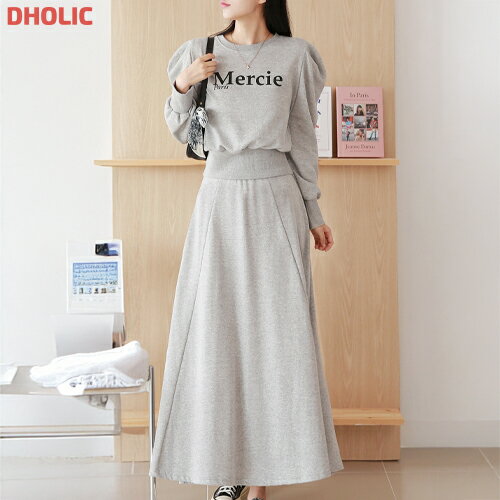 set レディース 韓国ファッション セットアップ ボトムス トップス 長袖 パフスリーブ クロップド ロングスカート レタリング ロゴt 楽ちん ガーリー フェミニン カジュアル お出かけ 春 秋 d53b27 mkt