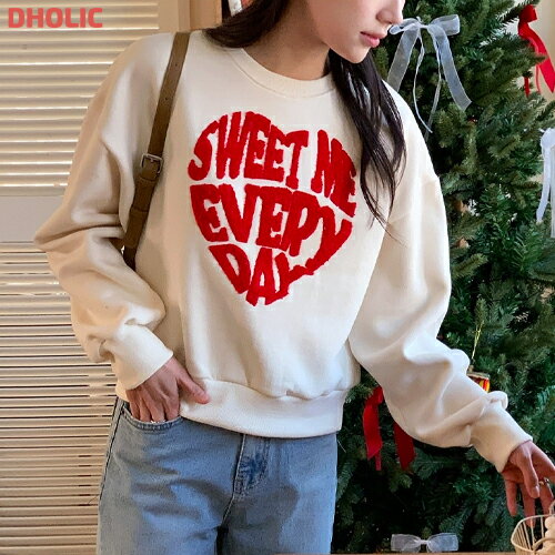 レディース 韓国ファッション トップス スウェット 長袖 クロップド ラウンドネック レタリング ロゴ ..