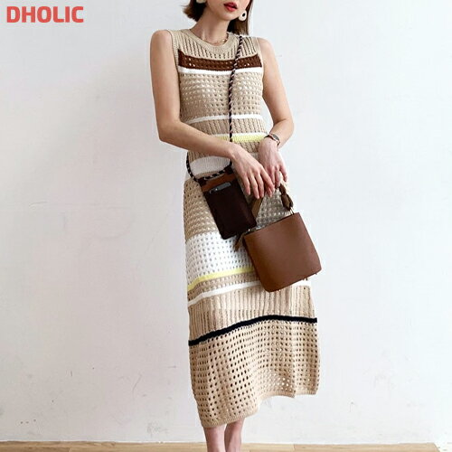 [マラソンSALE][0716NEW] ops レディース 韓国ファッション ニットワンピース ノースリーブ ロングワンピース ネット Aライン スリム 楽ちん シック フェミニン 大人 カジュアル デイリー お出かけ 旅行 トラベル 夏 v90001 dh+のサムネイル