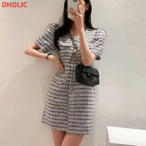 ops レディース 韓国ファッション 半袖 パフスリーブ ミニワンピース ツイード調 スリム シック ガーリー フェミニン 大人 カジュアル オフィス オケージョン 結婚式 春 夏 秋 v90001 dh+