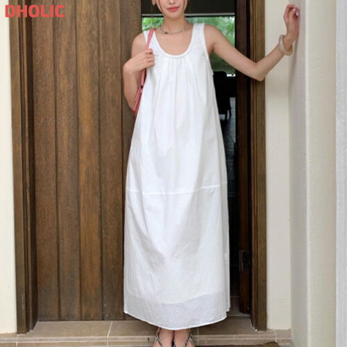 ops レディース 韓国ファッション ノースリーブ ロングワンピース Uネック フレア 楽ちん ゆったり プチプラ 学生 ガーリー フェミニン カジュアル デイリー お出かけ 夏 v90001 dh+のサムネイル