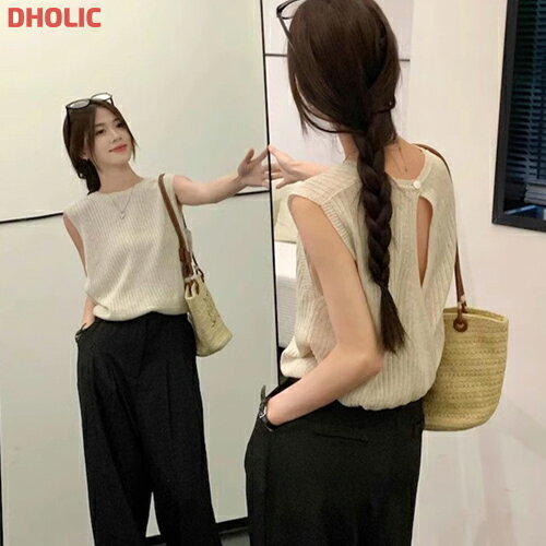 top レディース 韓国ファッション トップス ニット ノースリーブ クロップド リブ 伸びる プチプラ シ..