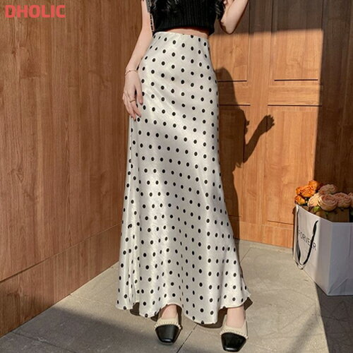 sk レディース 韓国ファッション ボトムス ロングスカート Aライン フレア ドット柄 スリム プチプラ ..
