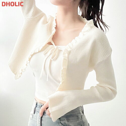 リブリボンフリルカーディガン