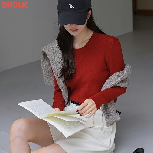 レディース 韓国ファッション トップス ニット 長袖 クロップド ラウンドネック カラバリ 伸縮性 プチ..