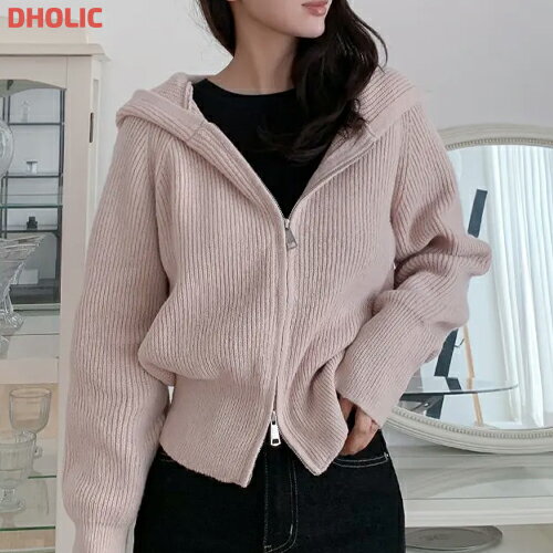 レディース 韓国ファッション トップス カーディガン 長袖 クロップド 無地 リブ フード付き スリム フ..