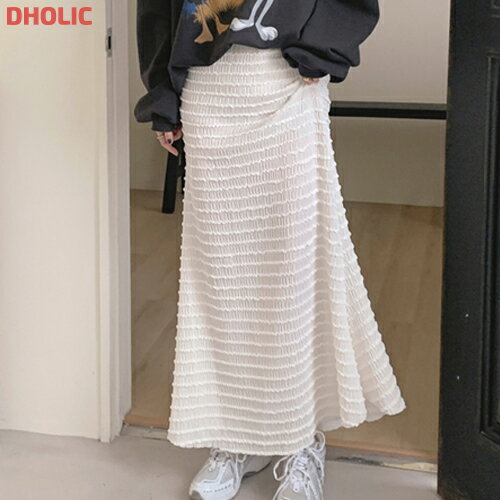 ロングマーメイドシャーリングウエストゴムスカート