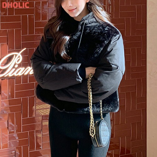 [1029NEW]レディース 韓国ファッション アウター ダウンジャケット ダウンコート 中綿 ショート丈 クロップド 長袖 フード付き ファー 防寒 フェミニン カジュアル デイリー 着回し お出かけ 旅行 トラベル 冬 SSMINAのサムネイル