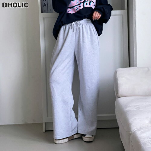 乐天商城 - レディース 韓国ファッション ボトムス ロングパンツ ワイドパンツ ハイウエスト ウエストゴム ドローストリング 綿混 美脚 楽ちん カジュアル デイリー 着回し 春 夏 秋 D19395