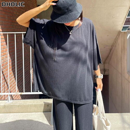 乐天商城 - レディース 韓国ファッション セットアップ パンツセット ボトムス 上下セット トップス Tシャツ 半袖 ロングパンツ 無地 ウエストゴム 伸縮性 楽ちん 美脚 カジュアル デイリー 着回し 春 夏 d62019