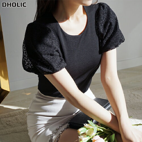 樂天商城 - レディース 韓国ファッション トップス Tシャツ カットソー 半袖 パフスリーブ ラウンドネック 薄手 伸縮性 プチプラ フェミニン オフィス カジュアル 着回し デート 夏 d61a26