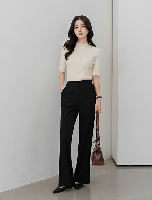 DHOLICのレディース 韓国ファッション ボトムス ロングパンツ スラックス ブーツカット フレアパンツ 無地 ウエストゴム オフィス オケージョン シンプル ベーシック デイリー 着回し 春 夏 秋 冬 SSMNAD｜アングル2