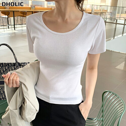 乐天商城 - レディース 韓国ファッション トップス Tシャツ カットソー 長袖 クロップド Uネック 無地 伸縮性 プチプラ ベーシック フェミニン カジュアル デイリー 着回し 春 夏 秋 冬 SSMINA