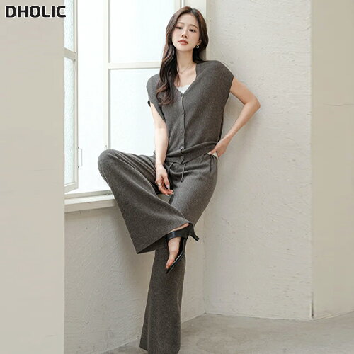 Suits For Job Interviews - レディース 韓国ファッション セットアップ パンツセット ボトムス 上下セット トップス カーディガン 半袖 ワイドパンツ 無地 ウエストゴム リネン混 フェミニン 大人 シック 楽ちん デイリー SSMNAD