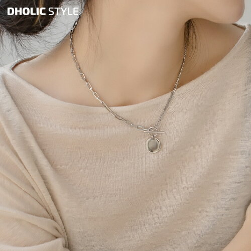 楽天DHOLIC STYLEアシメチェーントグルネックレス・p160959 レディース 【acc】 韓国ファッション アクセサリー ジュエリー ネックレス チェーン アンバランス ハート コイン サークル モチーフ ボールド シルバー カジュアル 夏 STYLE