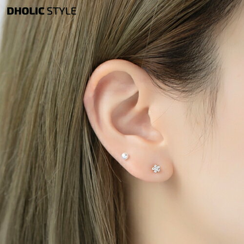 楽天DHOLIC STYLEフラワーキュービックピアス（片耳用）・p190079 レディース 【acc】 韓国ファッション アクセサリー ピアス ピアッシング アウタコング スナッグ コング イヤーロブ トラガス ミニ 小さめ 小ぶり キュービック カジュアル 冬 STYLE