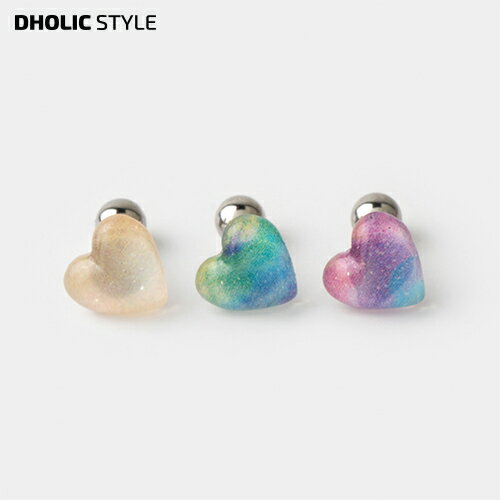 楽天DHOLIC STYLEマーブルハートピアス（片耳用）・p386977 レディース 【acc】ピアス アクセサリー ジュエリー ハート モチーフ ミニ 柄 模様 マーブル 片耳 ガーリー キュート 小さい 可愛い イエロー 黄色 グリーン 緑 パープル 紫 韓国ファッション STYLE