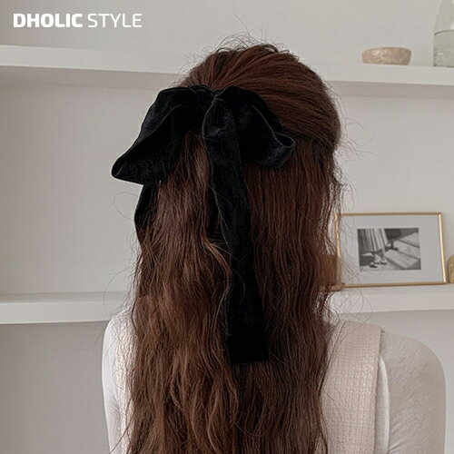 楽天DHOLIC STYLEベルベットブラックリボンシュシュ・p439349 レディース 【acc】シュシュ ヘアアクセサリー 単色 無地 シンプル ベーシック ベルベット リボン りぼん ヘアゴム 秋 冬 フェミニン 高級感 上品 韓国ファッション 冬小物 STYLE デート