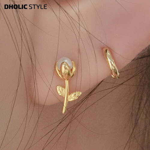 楽天DHOLIC STYLEパールフラワーピアス・p484709 レディース 【acc】 韓国ファッション アクセサリー ピアス ジュエリー イヤリング パール フラワー ゴールド シルバー ミニ 小型 小さい シンプル 大人カジュアル デイリー 夏 カジュアル 春 STYLE